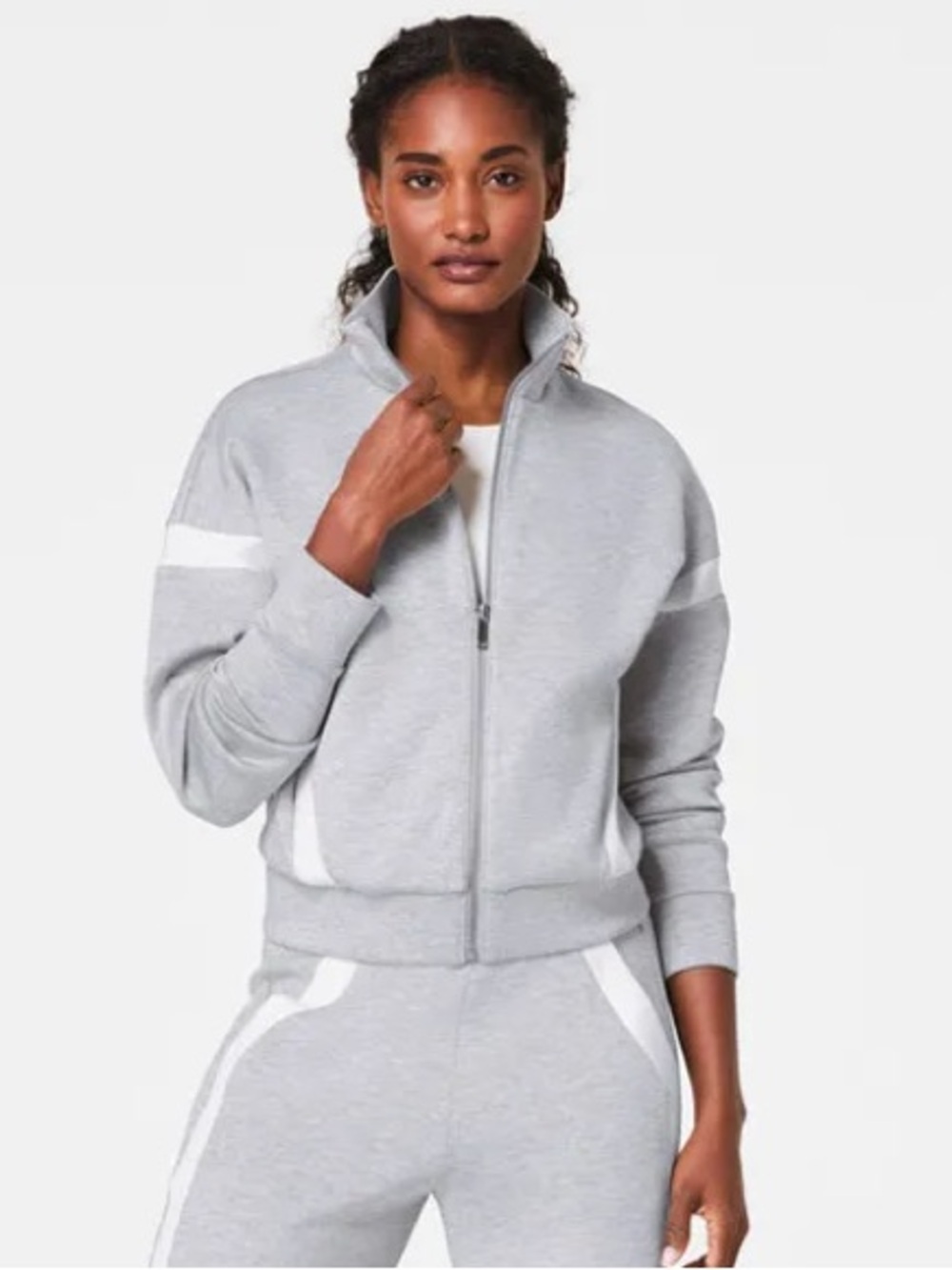 SPANX Women's AirEssentials Striped Track Jacket Light Gray 2X